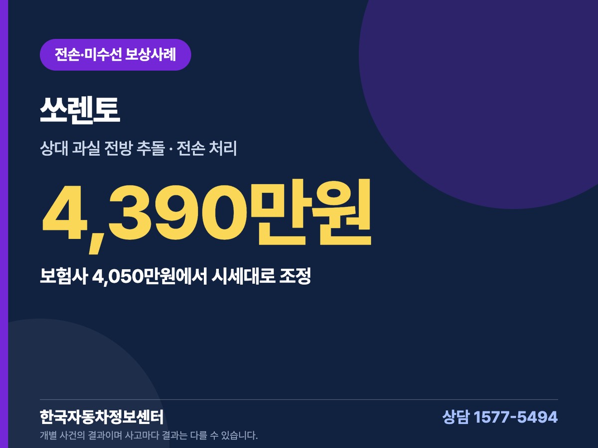 쏘렌토 전손·미수선 보상사례 4,390만원