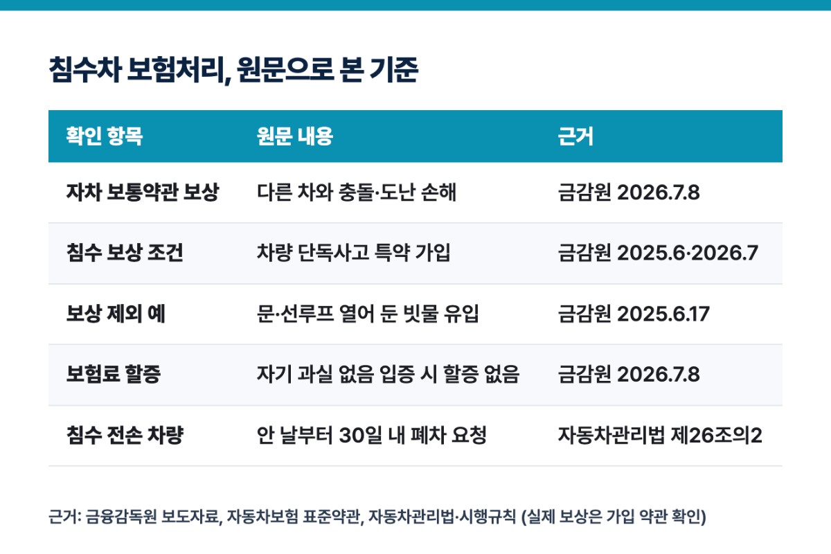 침수차 보험처리, 원문으로 본 기준