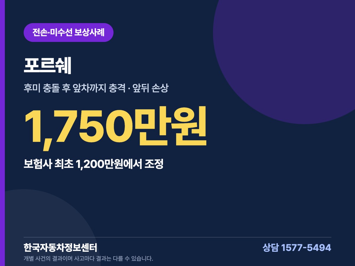 포르쉐 전손·미수선 보상사례 1,750만원