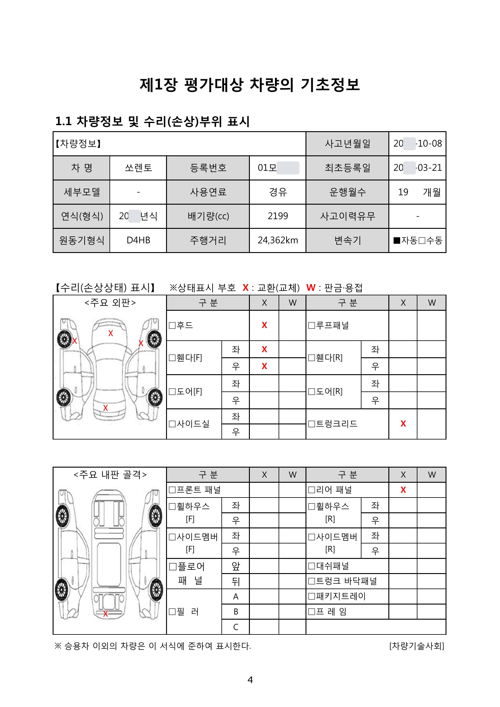 쏘렌토 격락손해 평가서 2쪽