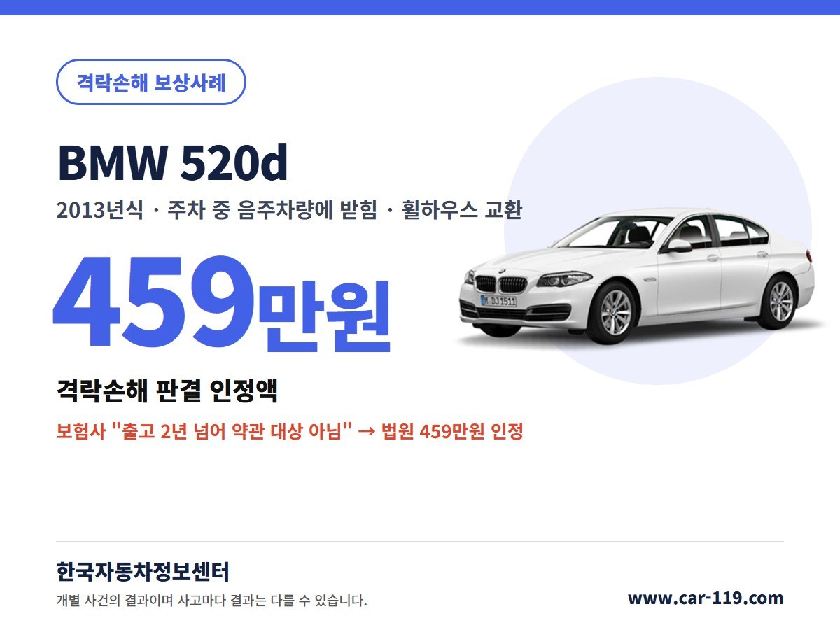 2013년식 BMW 520d 격락손해 보상사례 459만원