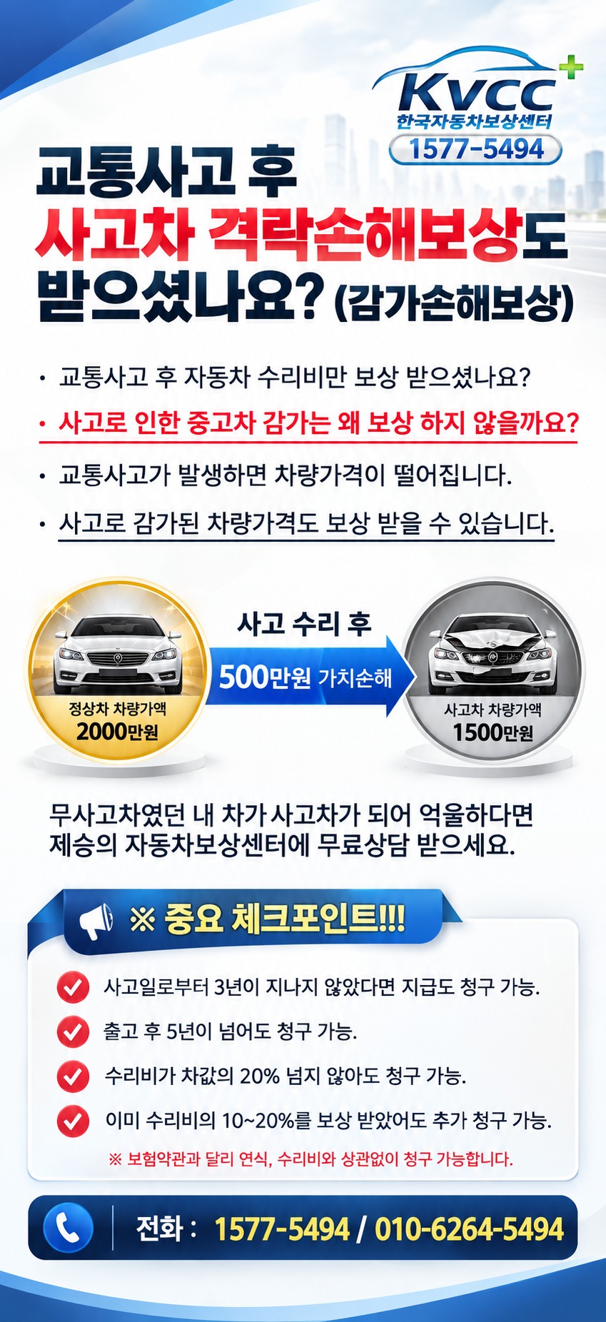교통사고 후 사고차 격락손해보상 무료상담 전화 1577-5494